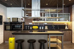 Loft-style kitchens with a bar counter photo design