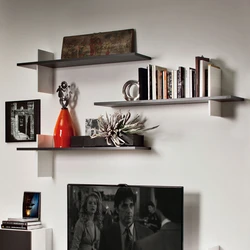 Hanging shelves in the living room interior photo