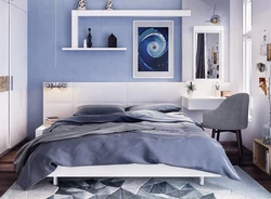 Дызайн спальні ў шэра блакітных танах