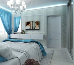 Bedroom design in gray and blue tones