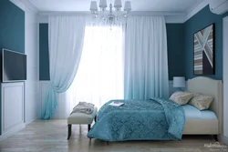 Boz və mavi tonlarda yataq otağı dizaynı