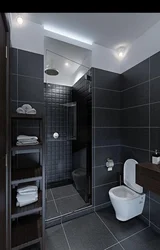 Black and white bathroom with shower photo