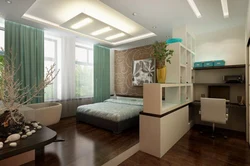 Design of a room divided into two zones: bedroom and living room