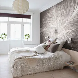 Photo wallpaper in the bedroom in the interior above the bed