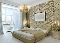 Wallpaper with a pattern in the bedroom interior photo