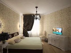 Wallpaper with a pattern in the bedroom interior photo