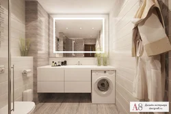 Bathroom interior with toilet and washing machine in apartment