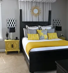 Gray yellow bedroom interior