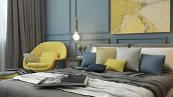 Gray yellow bedroom interior
