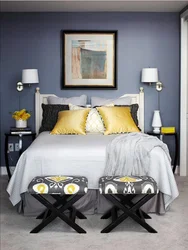 Gray yellow bedroom interior
