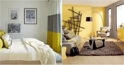 Gray yellow bedroom interior