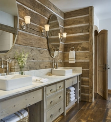 Wooden walls in the bathroom photo