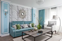 Interior in gray turquoise tones living room