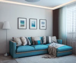 Дохилӣ дар ҳуҷраи зиндагӣ оҳангҳои turquoise хокистарӣ