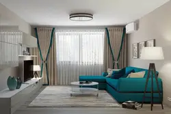 Interior in gray turquoise tones living room