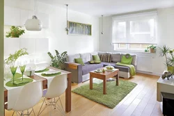 Green sofa in the kitchen interior