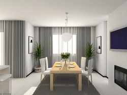 Curtains in the interior of the kitchen living room in a modern style photo
