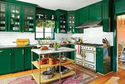 Emerald colored kitchen in the interior