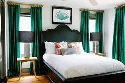 Green curtains for bedroom photo