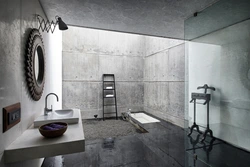 Ванна бөлмесінің дизайнындағы бетон фотосуреті