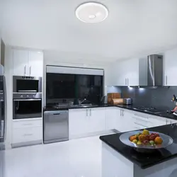 Photo Of A Modern Kitchen With Built-In Appliances In An Apartment