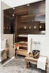 Bath with sauna design in the apartment