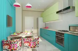 What color goes with turquoise in the kitchen interior