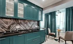 What color goes with turquoise in the kitchen interior