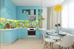 What color goes with turquoise in the kitchen interior