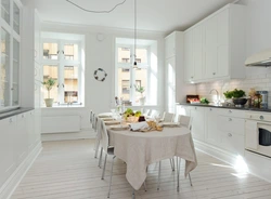 Kitchen interior with light floor