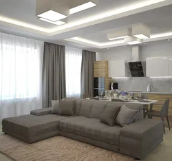 Kitchen Living Room 25 Sq M Design Photo With Two Windows