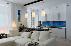Kitchen Living Room 25 Sq M Design Photo With Two Windows