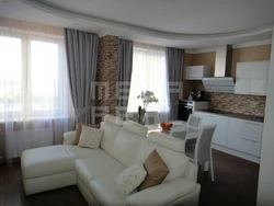 Mətbəx Qonaq Otağı 25 Kv M Dizayn Şəkil Iki Pəncərə Ilə