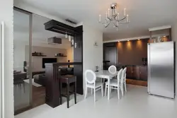 Plasterboard partitions for zoning the kitchen and living room with your own photos