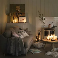Candles in the living room interior photo
