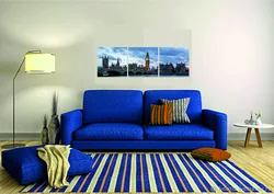 Bedroom with blue sofa design