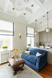 Kitchen Design With Blue Sofa