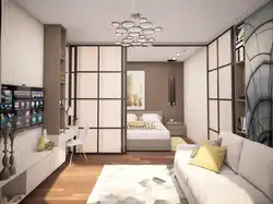 Living room 18 square meters design photo for two zones