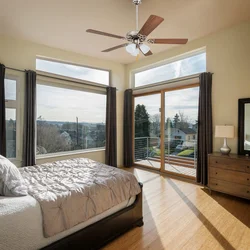 Bedroom interior floor-to-ceiling windows
