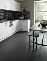 Gray Tiles On The Kitchen Floor Photo
