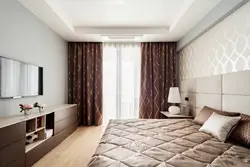 Brown curtains in the bedroom interior