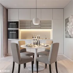 Combination of white gray and beige in the kitchen interior