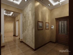 Дәліздегі сәндік сылақпен жасалған қабырғалардың дизайны фото