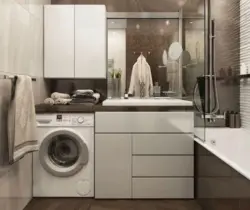 Photo of a small bathtub with a washing machine