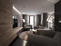 Gray and wood in the living room interior photo