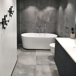 Gray Tiles In The Bathroom Photo In