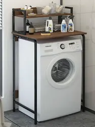 Shelves in the bathroom above the washing machine photo