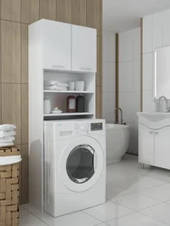 Shelves in the bathroom above the washing machine photo