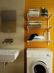 Shelves in the bathroom above the washing machine photo