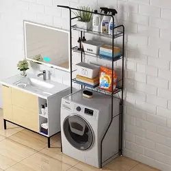 Shelves in the bathroom above the washing machine photo